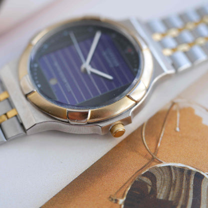 Vintage Citizen Solar Space Dial Quartz Watch 80s Two-Tone Date