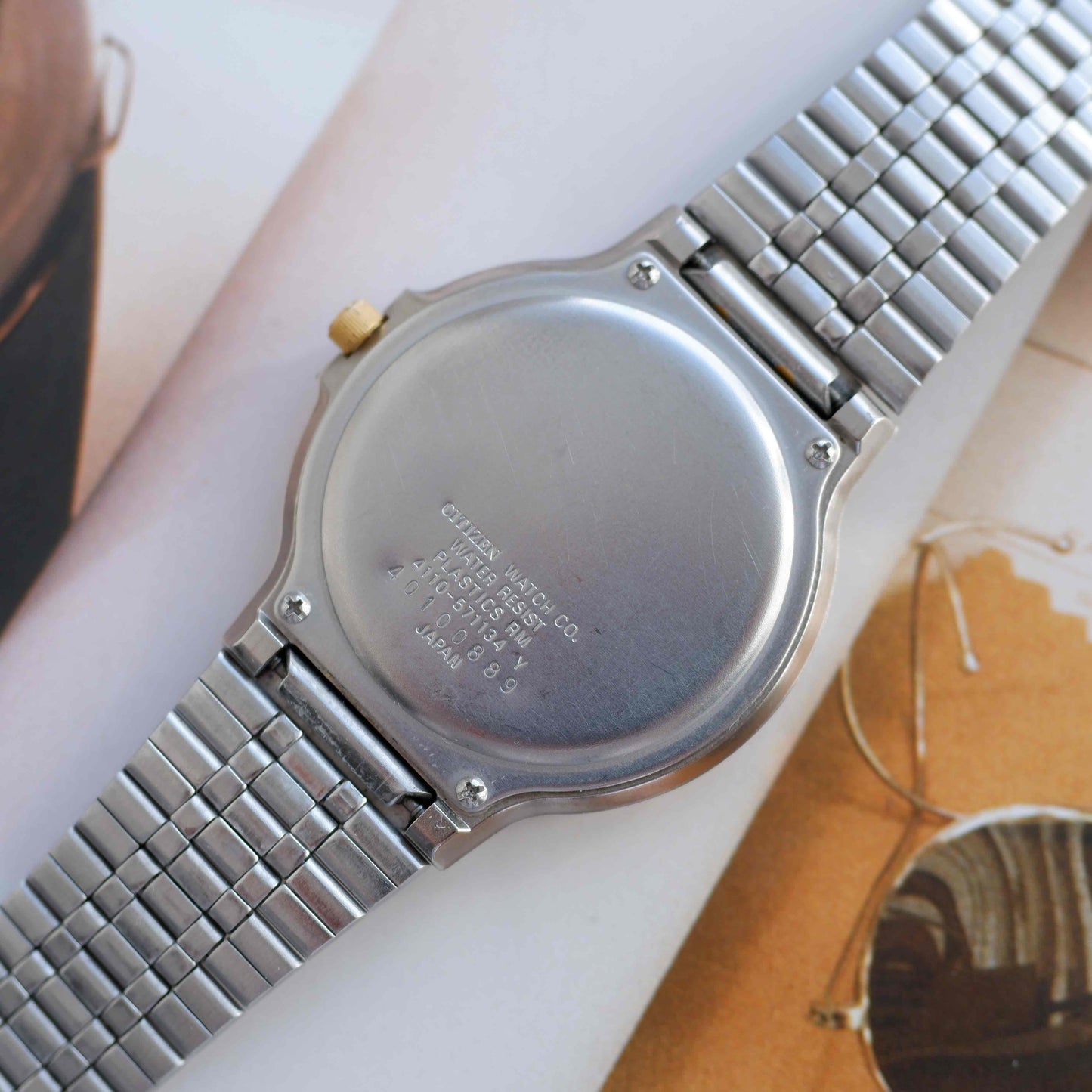 Vintage Citizen Solar Space Dial Quartz Watch 80s Two-Tone Date