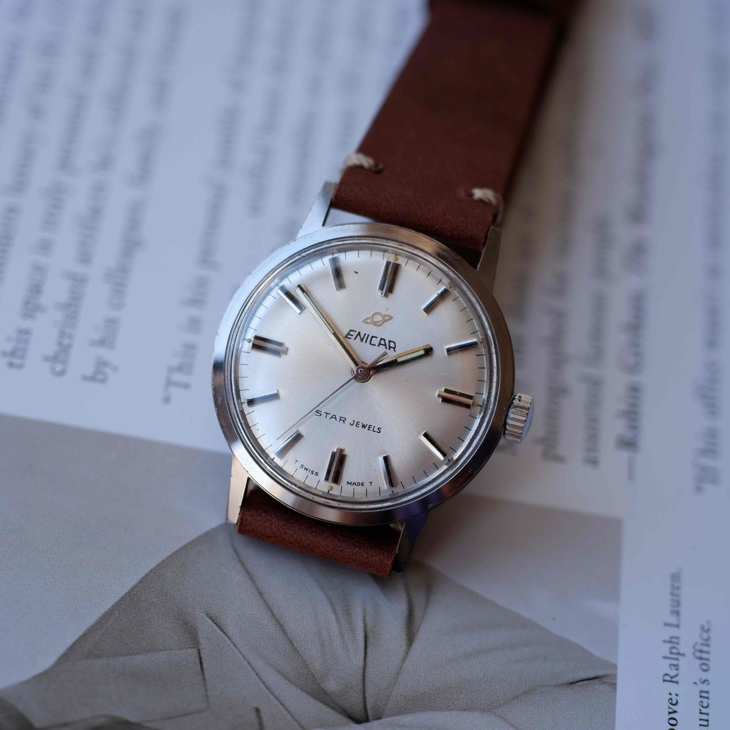 Vintage Enicar Star Jewels Silver Sunburst Dial Mechancial 60s
