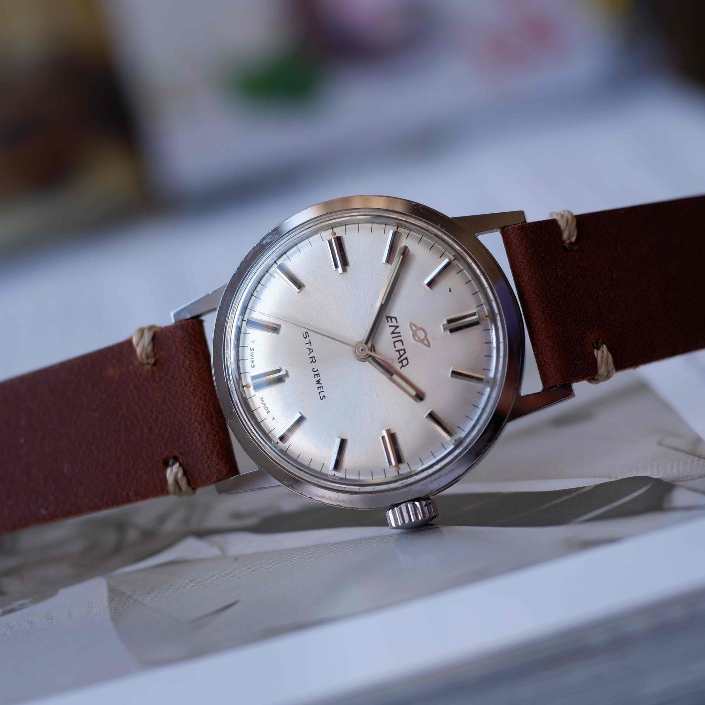 Vintage Enicar Star Jewels Silver Sunburst Dial Mechancial 60s