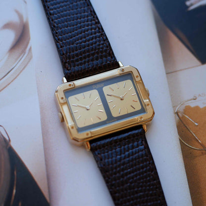 Vintage Pulsar Dual Time Twin Dial 80s Gold Watch – NOS with Box