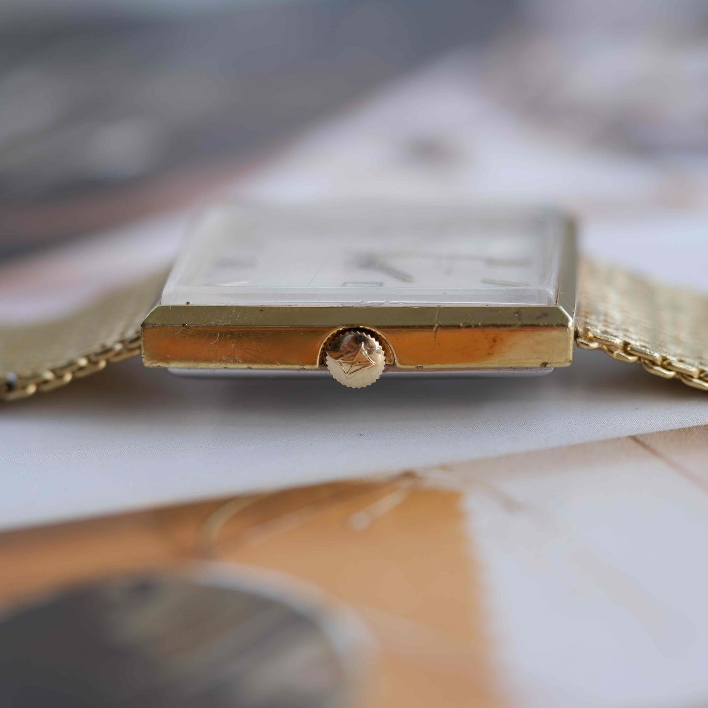 Vintage Favre-Leuba 70s Swiss Mechanical Tank Watch Golden Mesh Bracelet