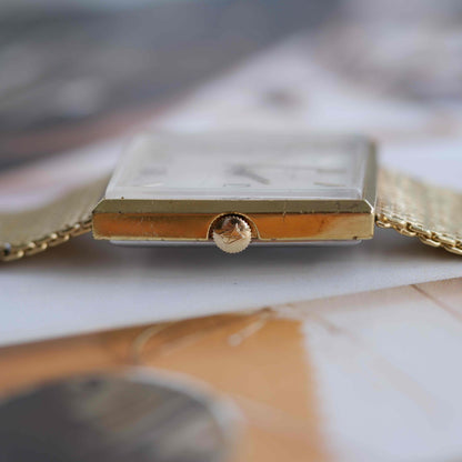 Vintage Favre-Leuba 70s Swiss Mechanical Tank Watch Golden Mesh Bracelet