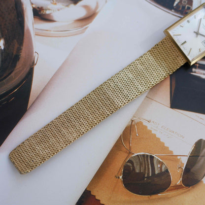 Vintage Favre-Leuba 70s Swiss Mechanical Tank Watch Golden Mesh Bracelet