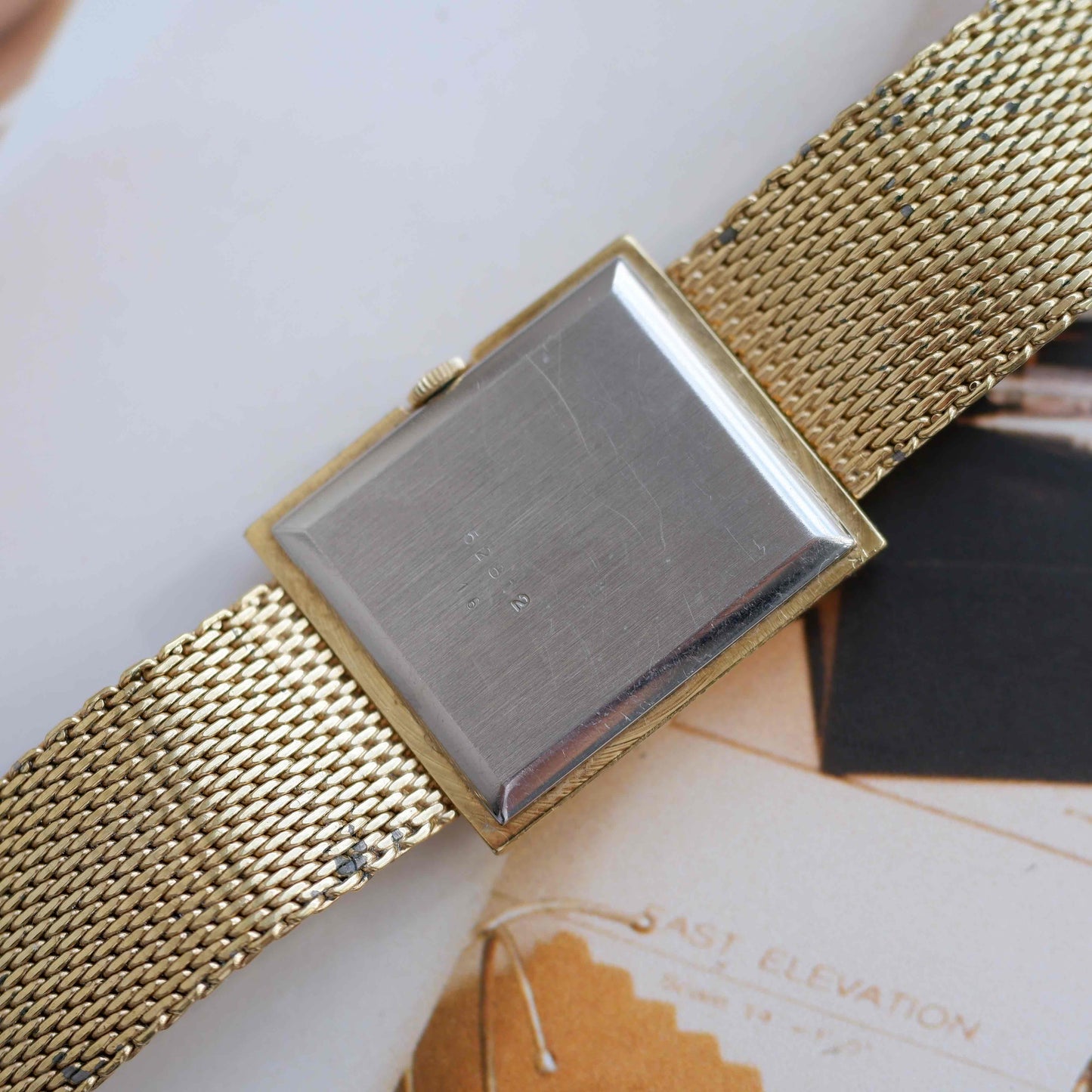 Vintage Favre-Leuba 70s Swiss Mechanical Tank Watch Golden Mesh Bracelet