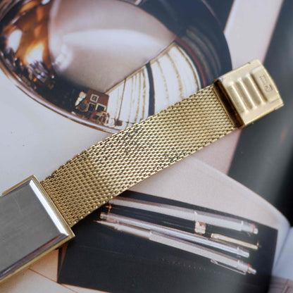 Vintage Favre-Leuba 70s Swiss Mechanical Tank Watch Golden Mesh Bracelet
