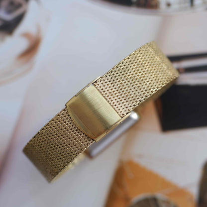 Vintage Favre-Leuba 70s Swiss Mechanical Tank Watch Golden Mesh Bracelet