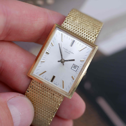 Vintage Favre-Leuba 70s Swiss Mechanical Tank Watch Golden Mesh Bracelet