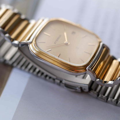 Vintage Eterna Tank Watch Two-Tone Champagne Dial Swiss Made 80s