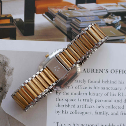 Vintage Eterna Tank Watch Two-Tone Champagne Dial Swiss Made 80s