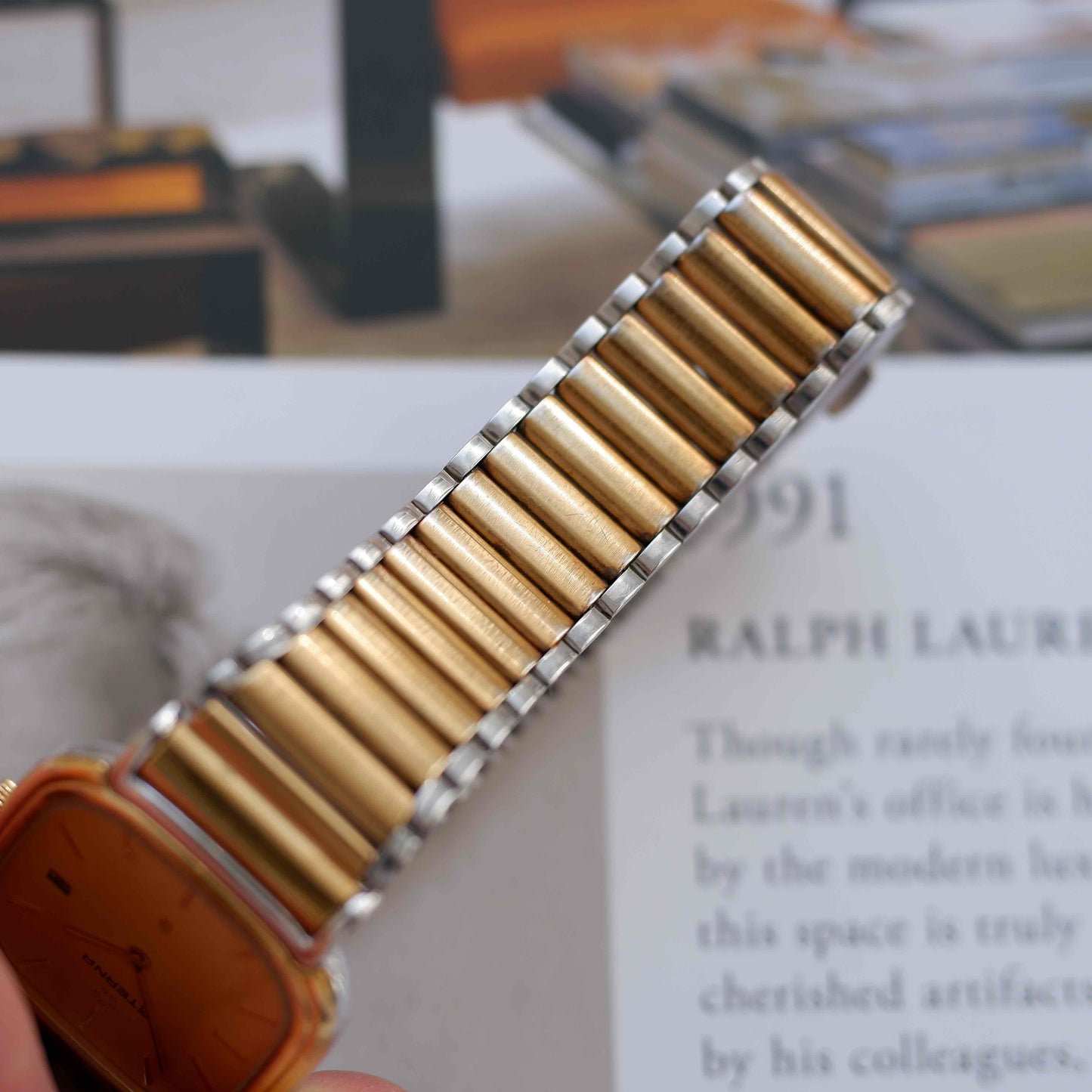 Vintage Eterna Tank Watch Two-Tone Champagne Dial Swiss Made 80s