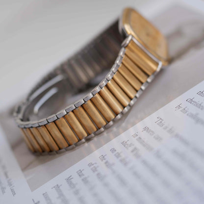 Vintage Eterna Tank Watch Two-Tone Champagne Dial Swiss Made 80s