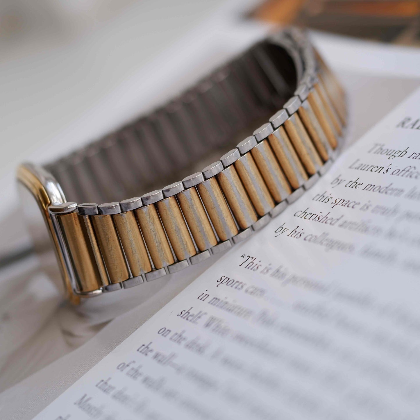 Vintage Eterna Tank Watch Two-Tone Champagne Dial Swiss Made 80s