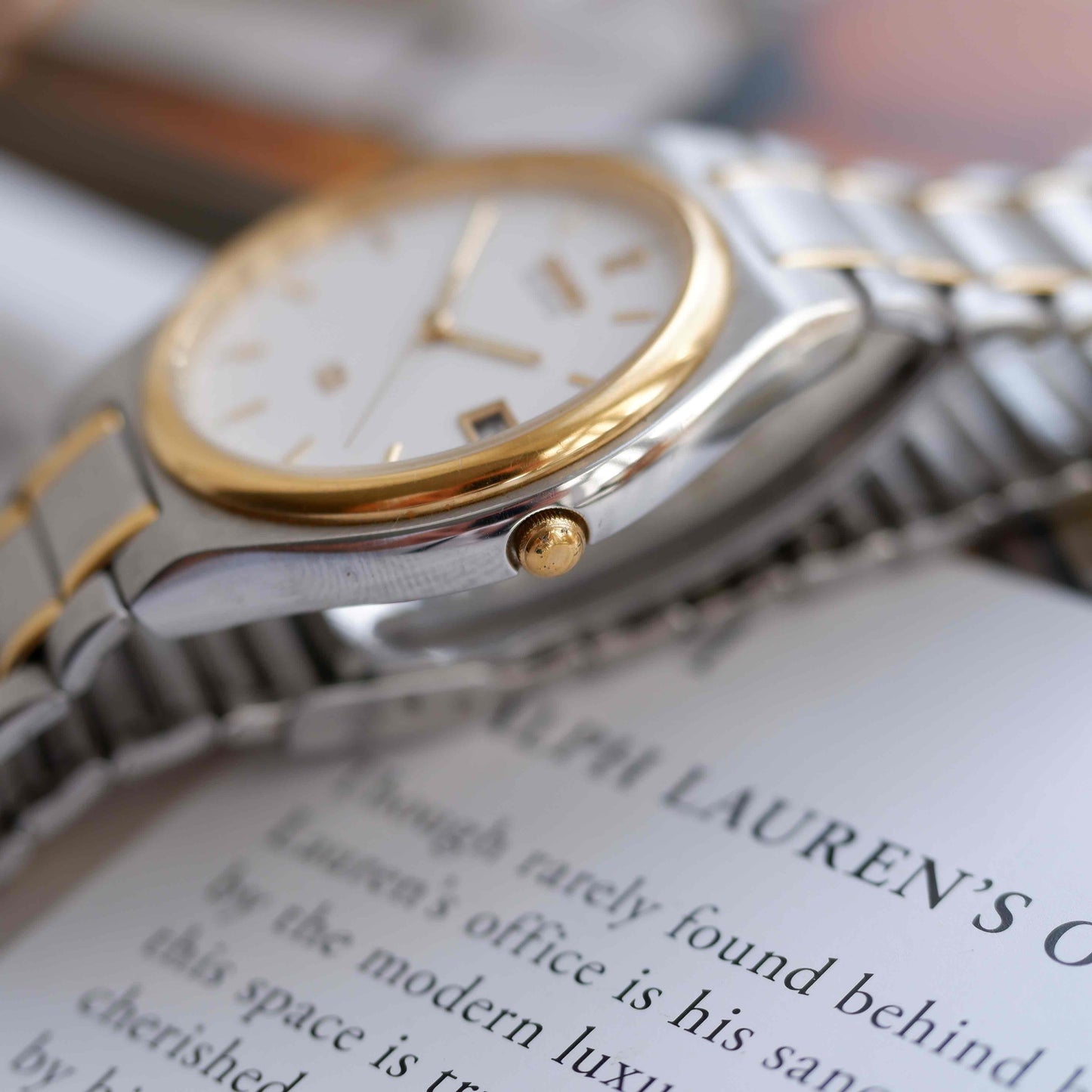 Vintage Seiko Quartz Date 90s Two-Tone Steel White Dial Japan Classic