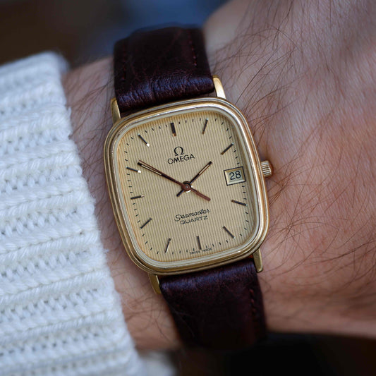Vintage Omega Seamaster Tank Gold Structured Dial 80s Quartz near MINT