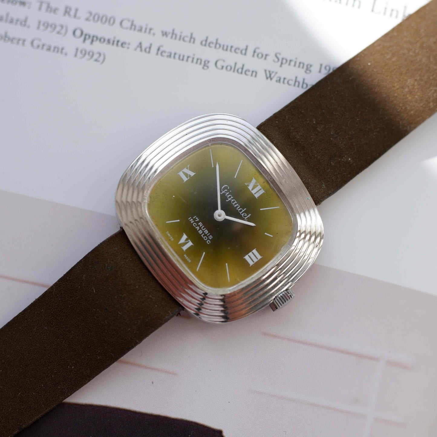 Vintage Gigandet Mechanical 70s Textured TV Case Green Dial Swiss Mint