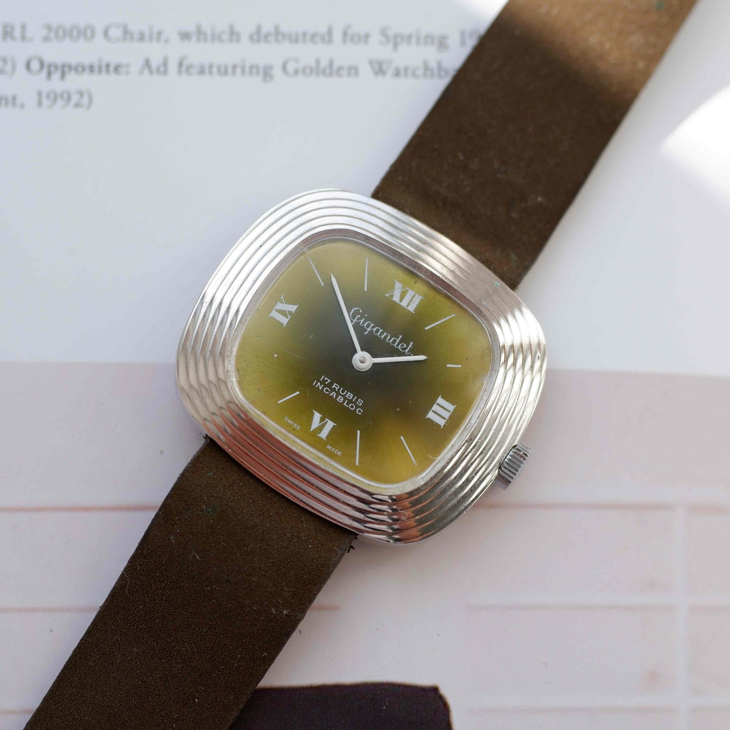 Vintage Gigandet Mechanical 70s Textured TV Case Green Dial Swiss Mint