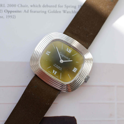 Vintage Gigandet Mechanical 70s Textured TV Case Green Dial Swiss Mint