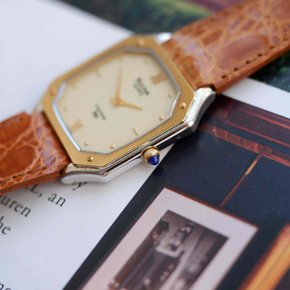 Vintage Bulova Longchamp 80s Sparkling Champagne Dial Octagonal Case NOS