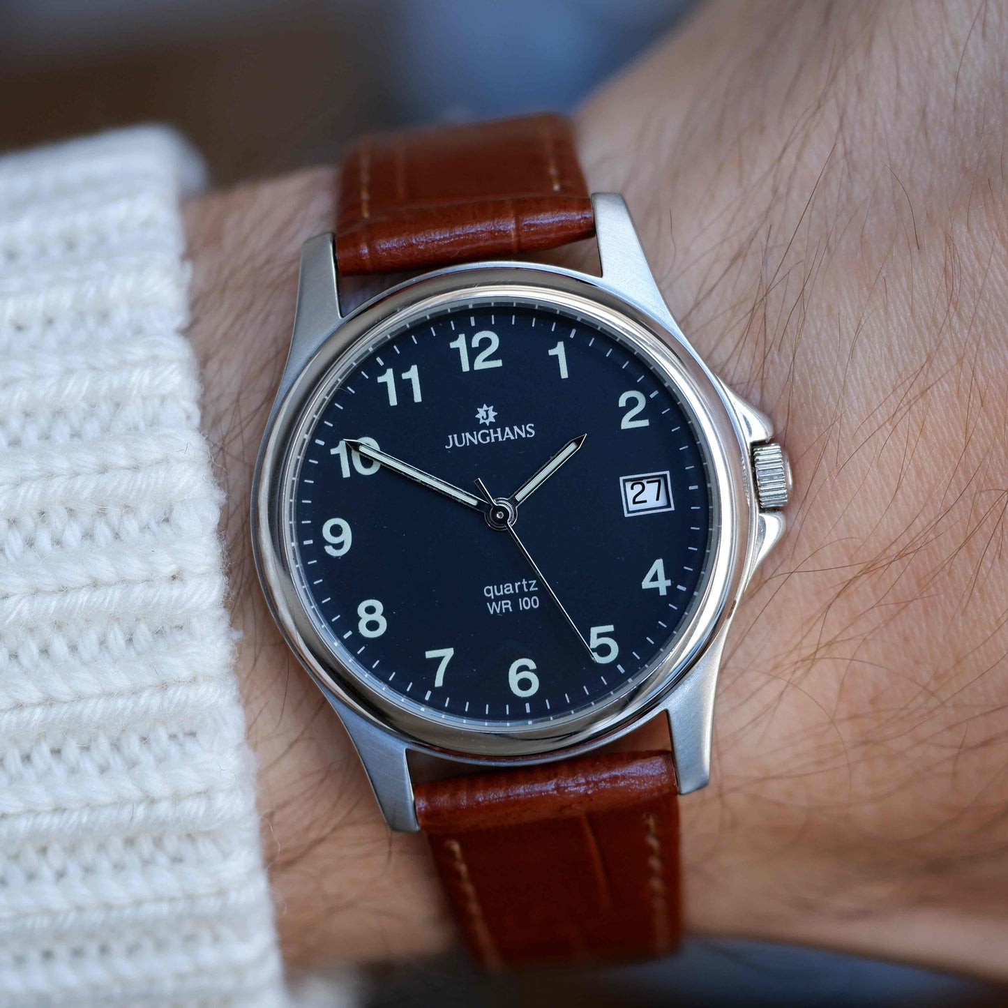 Vintage Junghans Dress Watch 90s Classic Black Dial with Date MINT