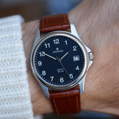 Vintage Junghans Dress Watch 90s Classic Black Dial with Date MINT