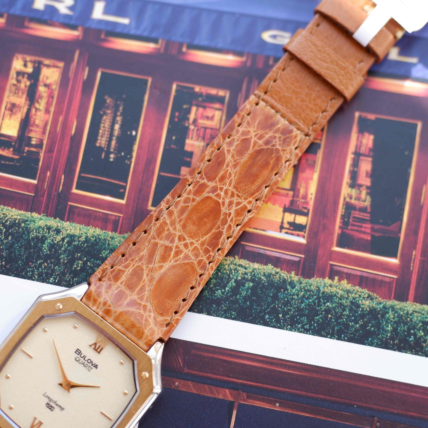 Vintage Bulova Longchamp 80s Sparkling Champagne Dial Octagonal Case NOS