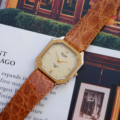 Vintage Bulova Longchamp 80s Sparkling Champagne Dial Octagonal Case NOS