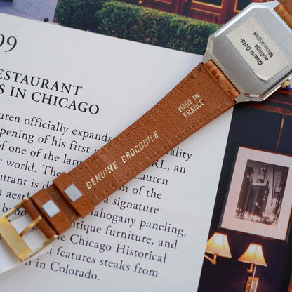 Vintage Bulova Longchamp 80s Sparkling Champagne Dial Octagonal Case NOS