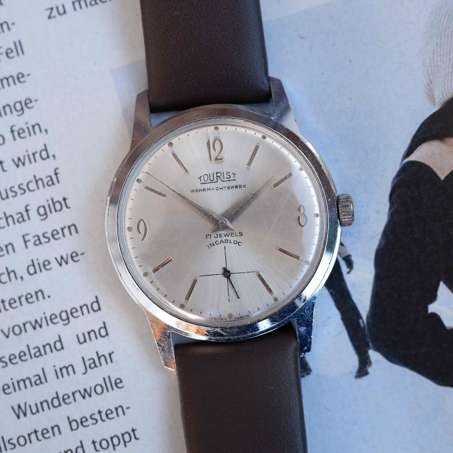 Vintage Tourist Dress Watch 60s Mechanical White Sunburst Dial