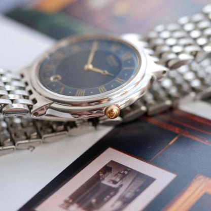 Vintage Seiko Quartz Blue Roman Dial Watch Gold Accents 90s Classic NOS