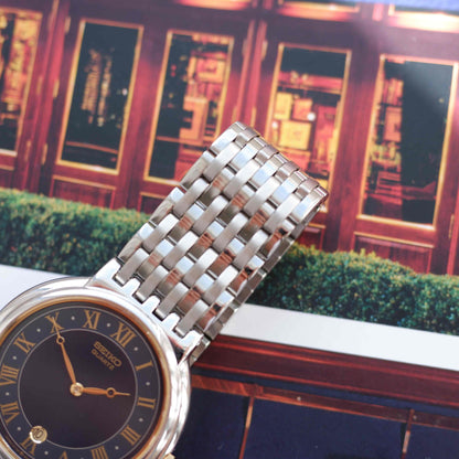 Vintage Seiko Quartz Blue Roman Dial Watch Gold Accents 90s Classic NOS