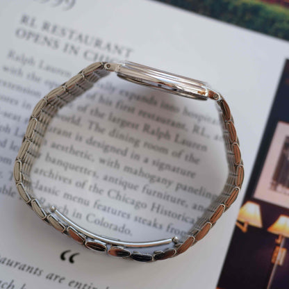 Vintage Seiko Quartz Blue Roman Dial Watch Gold Accents 90s Classic NOS