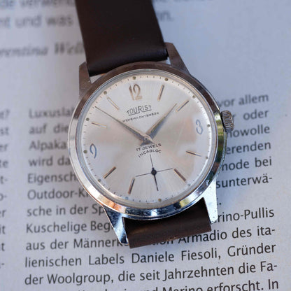 Vintage Tourist Dress Watch 60s Mechanical White Sunburst Dial