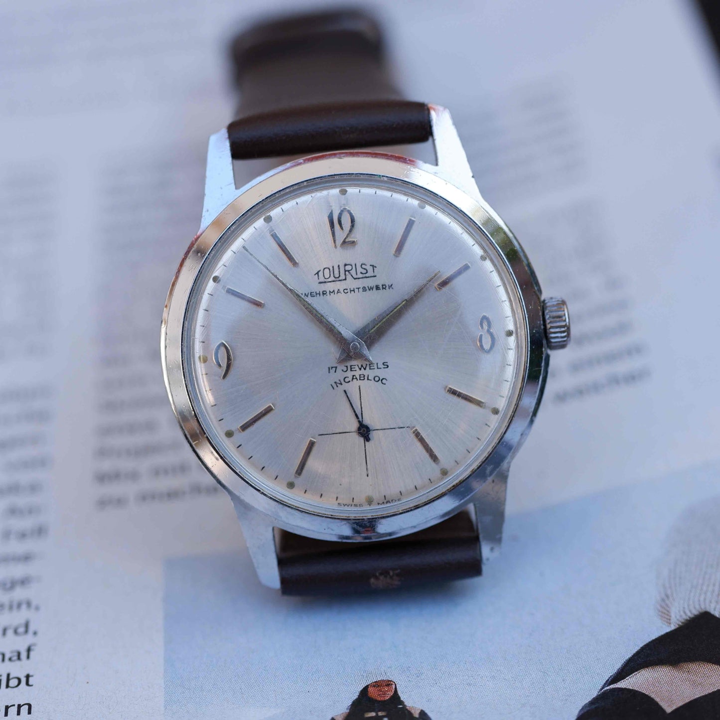 Vintage Tourist Dress Watch 60s Mechanical White Sunburst Dial