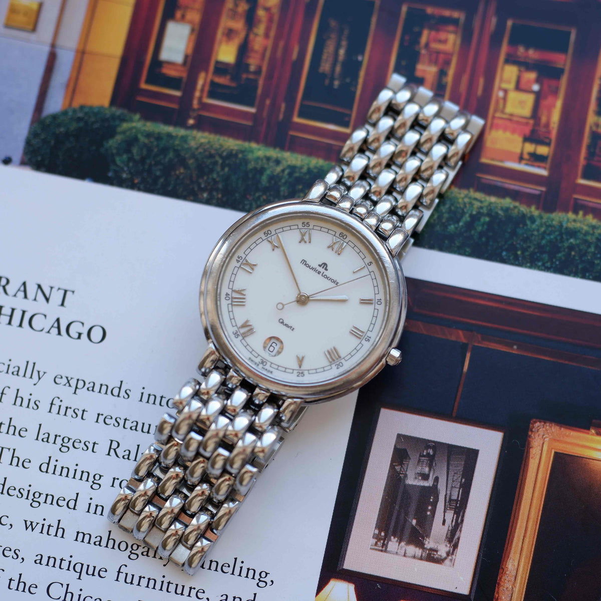 Vintage Maurice Lacroix 90s White Roman Dial Quartz Beads of Rice