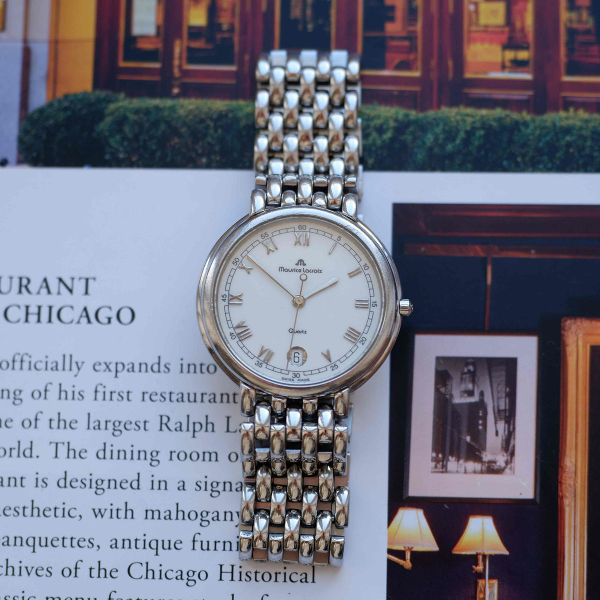 Vintage Maurice Lacroix 90s White Roman Dial Quartz Beads of Rice