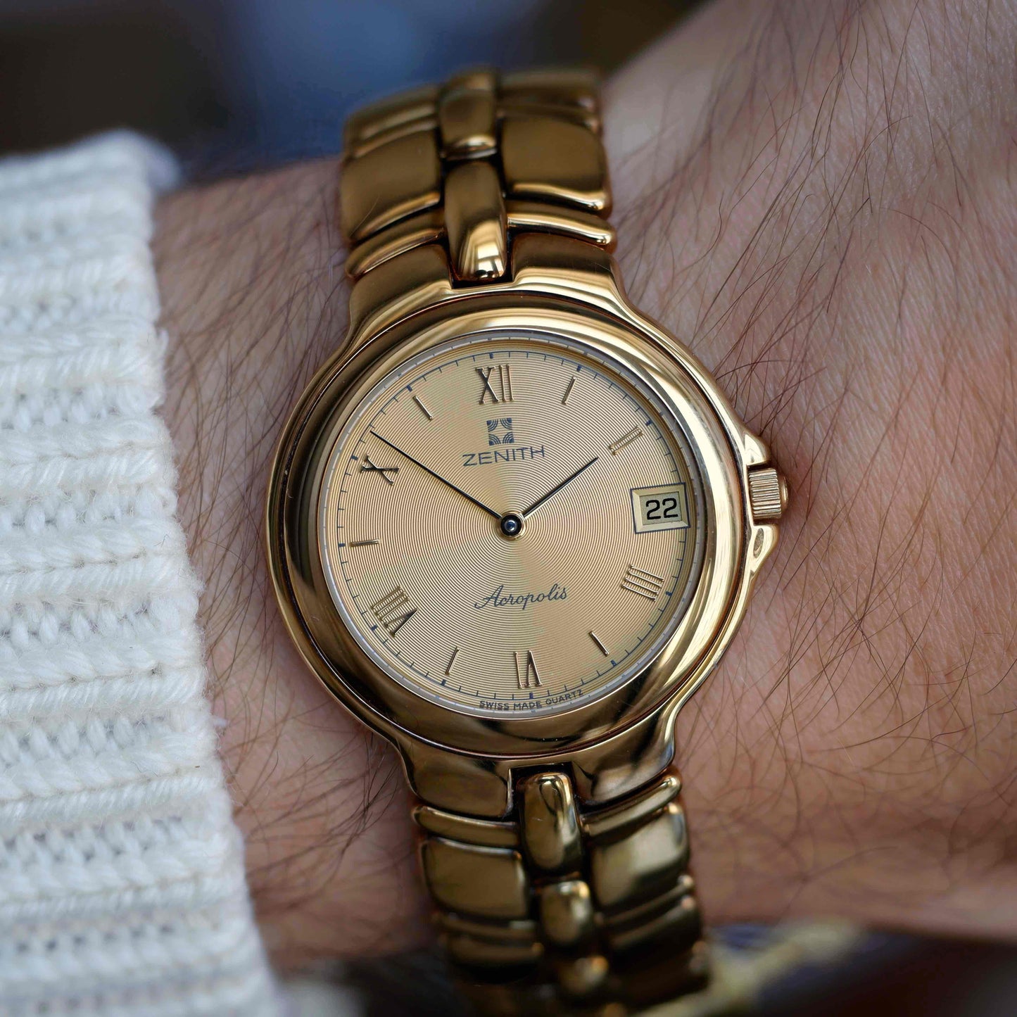 Vintage Zenith Acropolis 90s Golden Roman Guilloche Dial - NOS