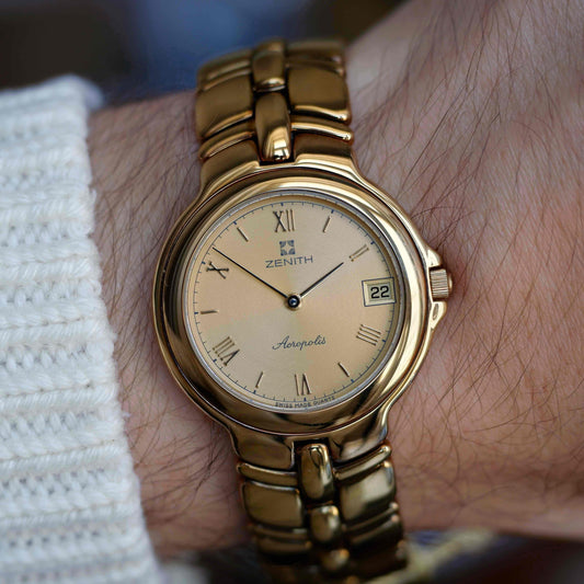 Vintage Zenith Acropolis 90s Golden Roman Guilloche Dial - NOS
