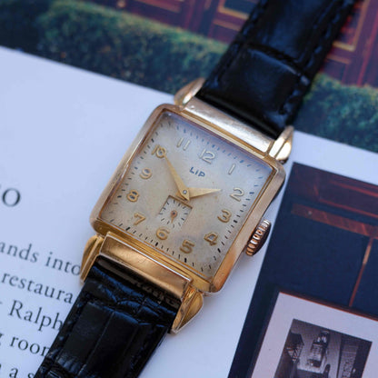 Vintage LIP Tank Small Seconds 50s Gold Mechanical Patina Dial