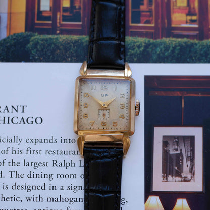 Vintage LIP Tank Small Seconds 50s Gold Mechanical Patina Dial