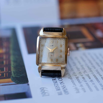 Vintage LIP Tank Small Seconds 50s Gold Mechanical Patina Dial