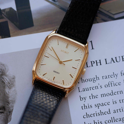Vintage Seiko Tank 90s Gold Cloud Dial Quartz