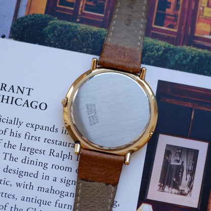Vintage Alfex Moon Phase Day-Date 90s Gold Quartz