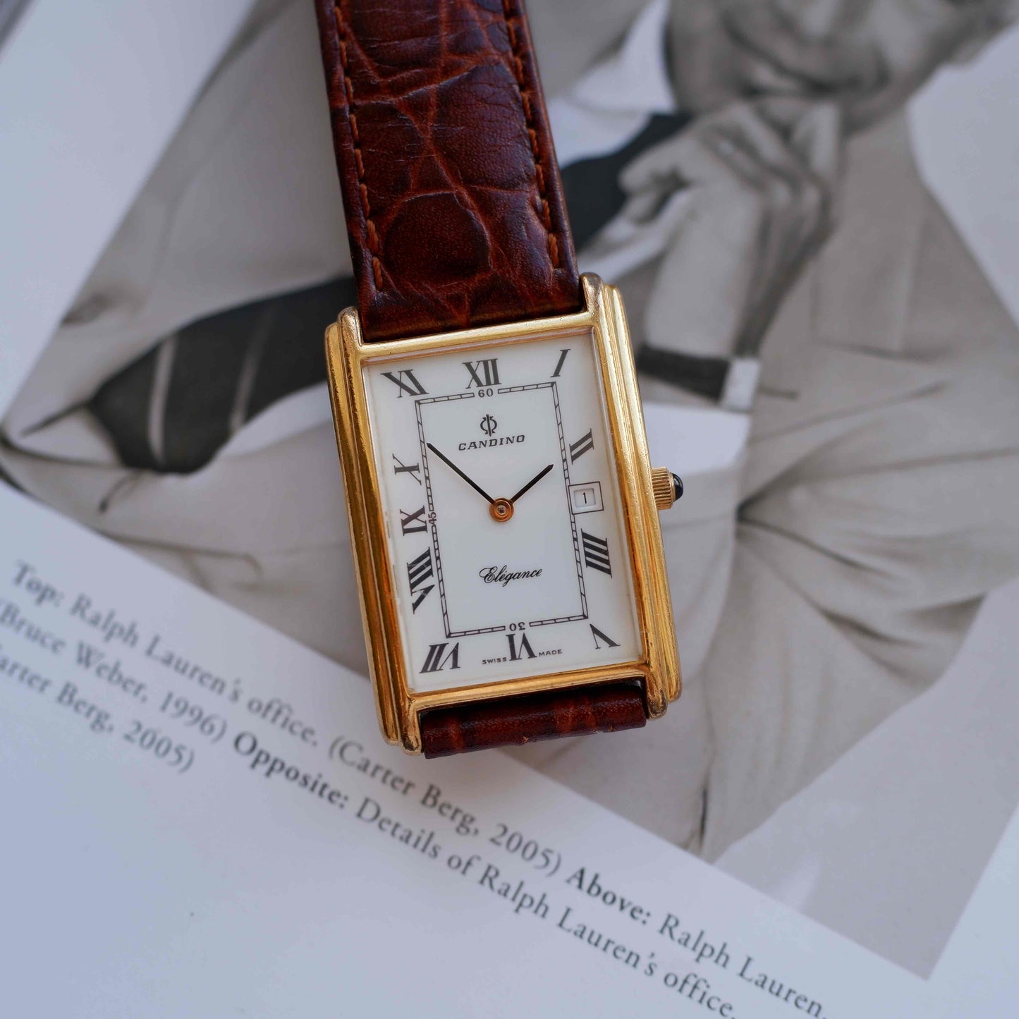 Vintage Candino Tank Style 90s White Dial Arabic Numerals with Date