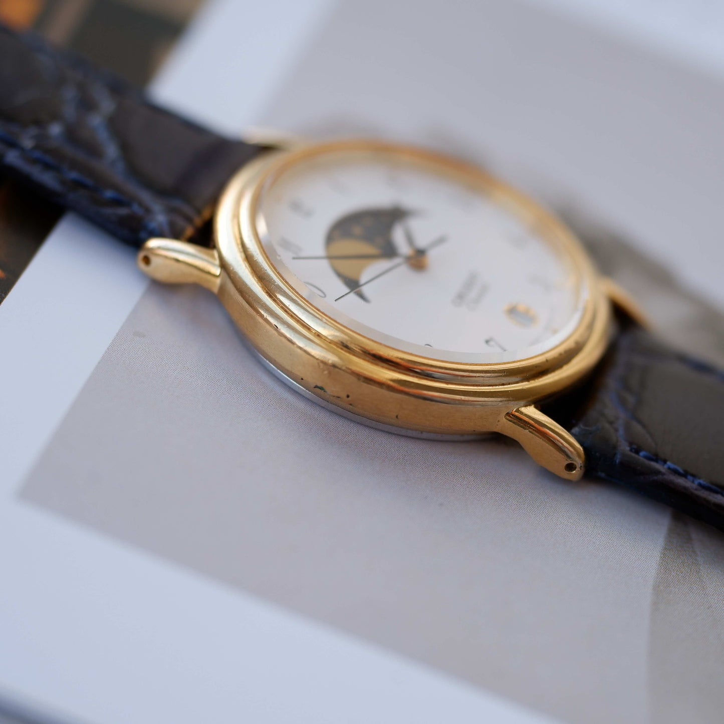 Vintage Orient Chandor Moon Phase Dress Watch 90s Gold Quartz