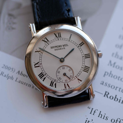 Vintage Raymond Weil Small Seconds Silver White Roman Dail