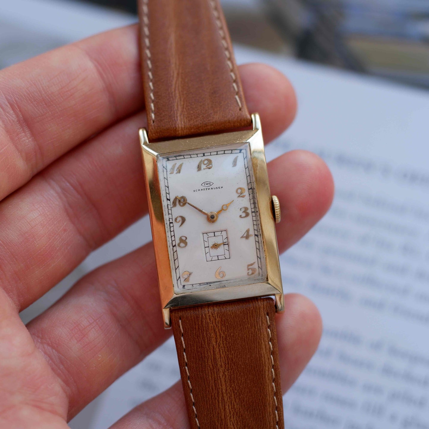 Vintage IWC Tank 14k Gold Watch 30s Mechanical Small Second White Dial