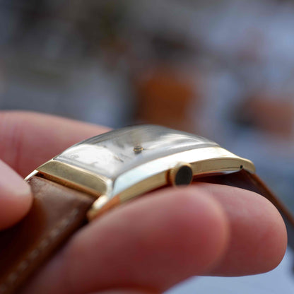 Vintage IWC Tank 14k Gold Watch 30s Mechanical Small Second White Dial