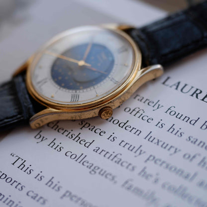 Vintage Timex Moonphase Blue Dial Watch 80s Gold Roman Numerals