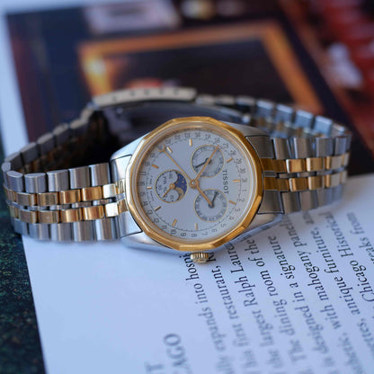 Vintage Tissot PR 100 Moonphase Full Calendar 90s Two-Tone Mid-Size Quartz with Box